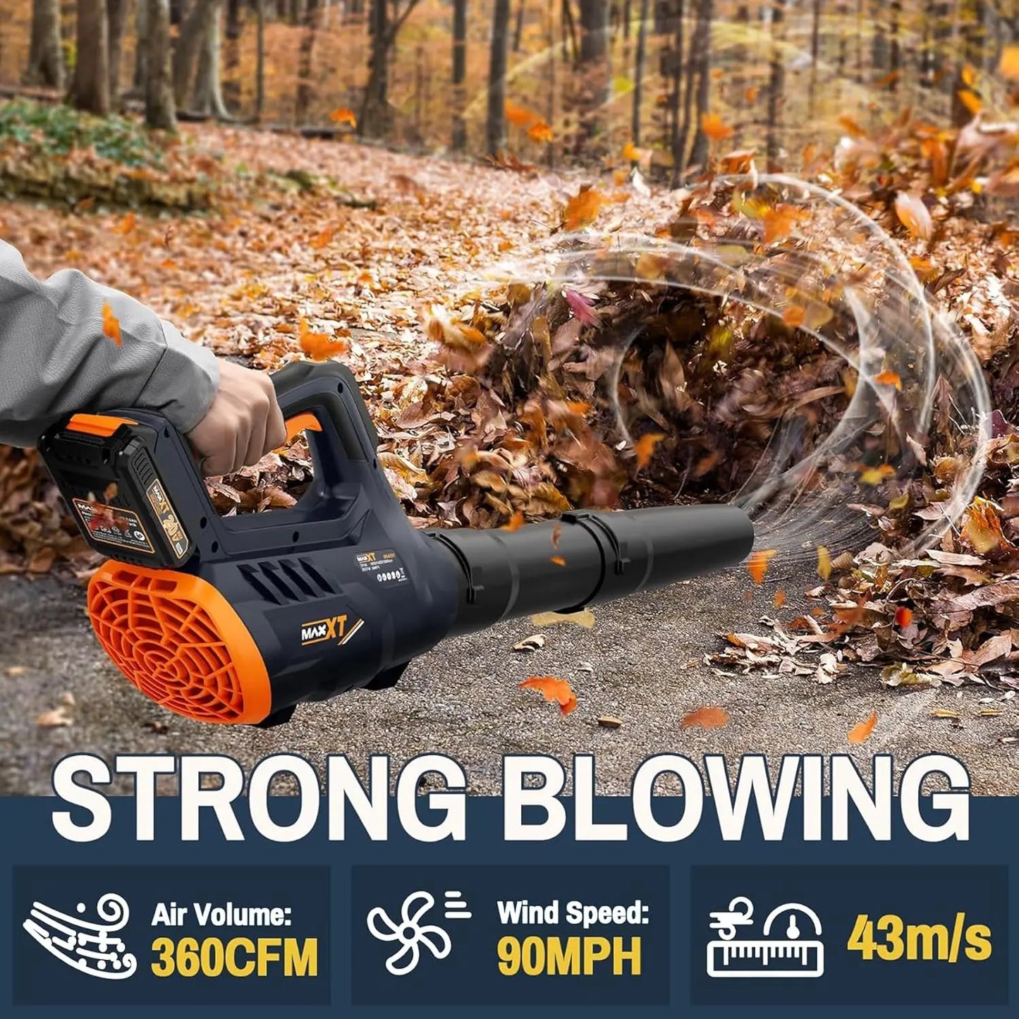 MAXXT 20V Cordless Brushless Leaf Blower - Unleash 360CFM Power with 200MPH Speed, 3 Adjustable Settings & 30-Minute Runtime for Effortless Outdoor Cleaning!